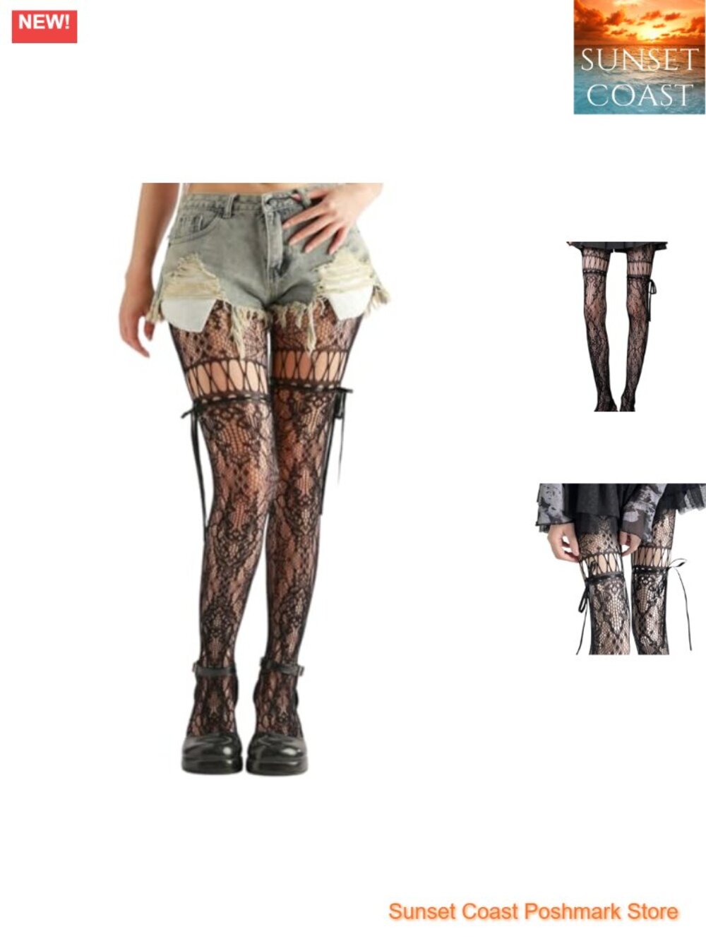 Lace Bowknot Fishnet Tights Hollow Flora Pattern Cosplay Stockings